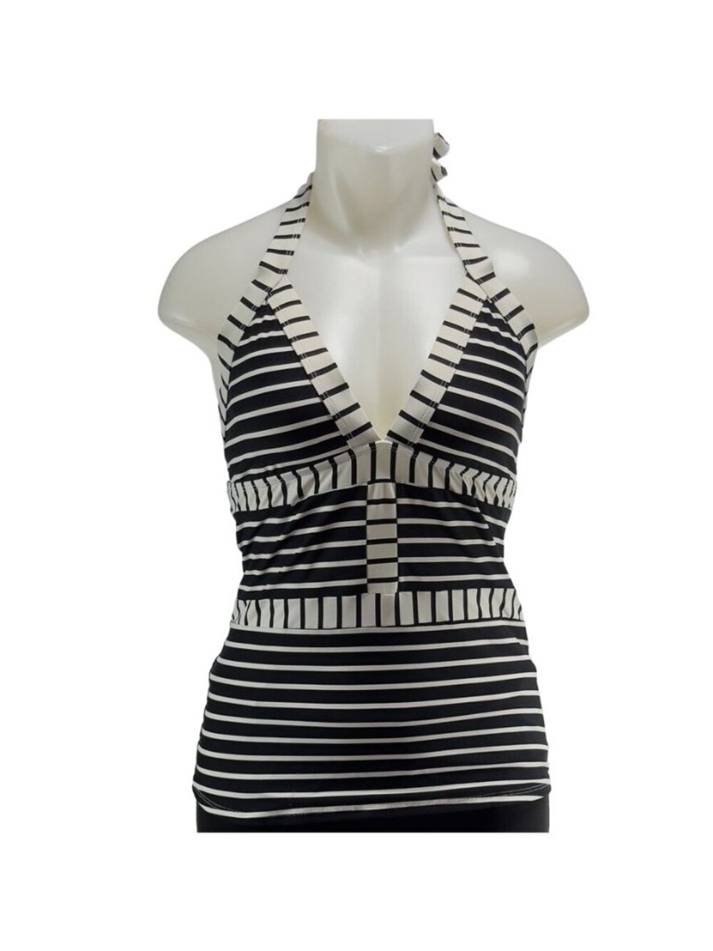 ANNE COLE Women's Swimsuit Top Nylon Polyester Striped Black White Size L